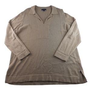 Lands End Women's Tan Collared 100% Cotton Tunic Sweater Pullover 1X 16W-18W